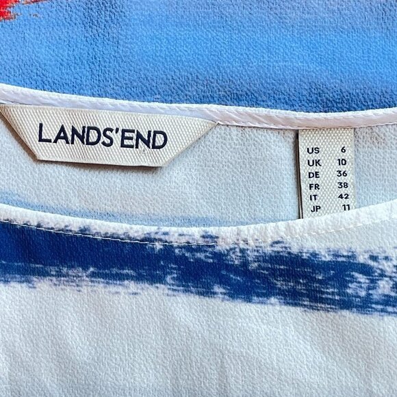 Lands' End Stretch Tee Flowy Red, White and Blue Impressionist Stripes - Picture 4 of 6